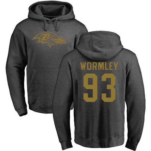 Men Baltimore Ravens Ash Chris Wormley One Color NFL Football 93 Pullover Hoodie Sweatshirt